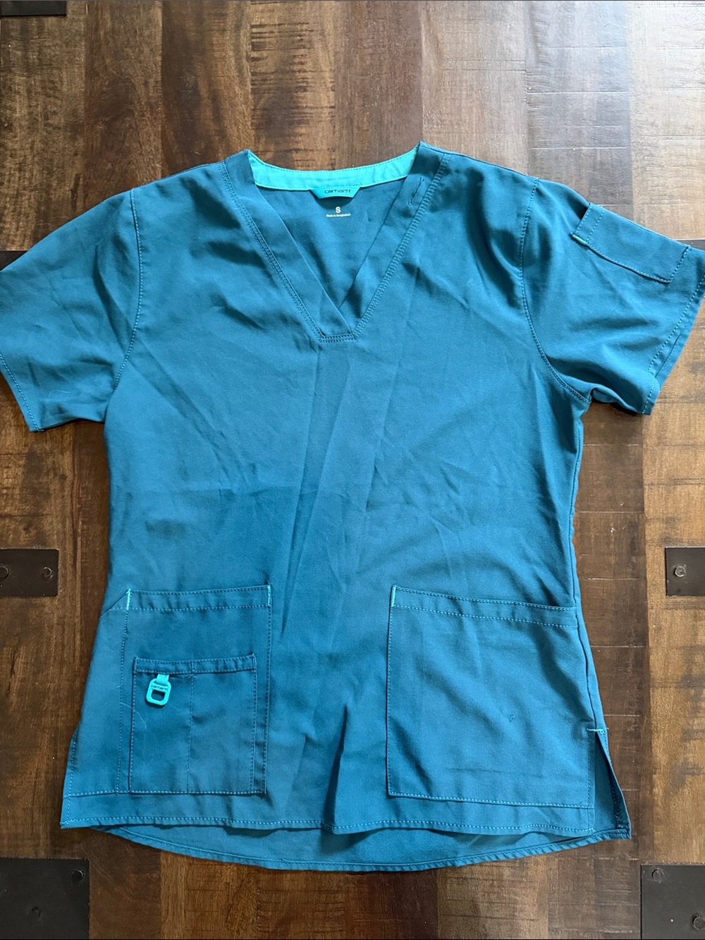 Carhartt Teal and Aqua V-Neck Scrub Top